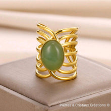 Charger l&#39;image dans la galerie, Bague Aventurine réglable en acier inoxydable
